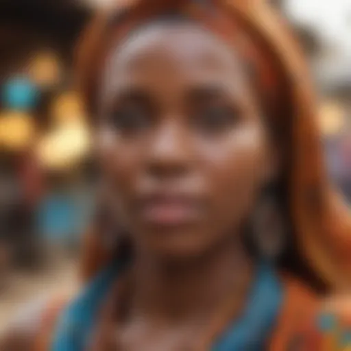 Vibrant African market scene with colorful textiles