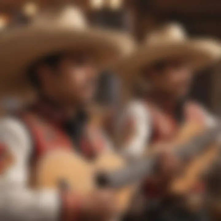 Traditional Mexican musicians playing lively tunes at a Cinco de Mayo fiesta