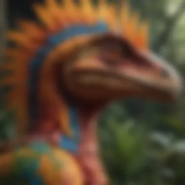 Vibrant Feathers Adorning Feathered Dinosaur's Body in Lush Prehistoric Setting