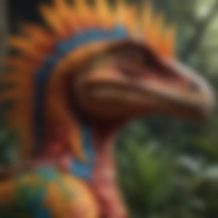 Vibrant Feathers Adorning Feathered Dinosaur's Body in Lush Prehistoric Setting