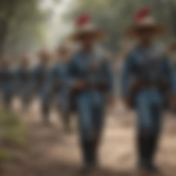 Victorious Mexican soldiers marching after the Battle of Puebla