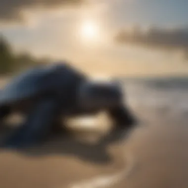 Volunteers releasing baby leatherback turtles into the sea