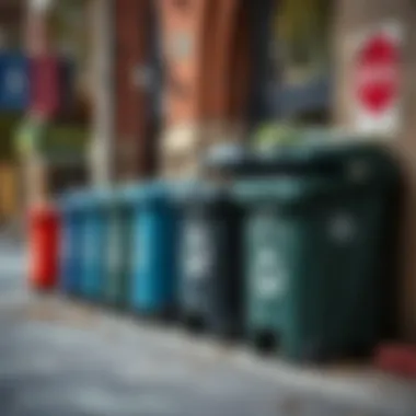 Recycling bins in an urban setting promoting waste reduction