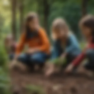 Empowering Young Eco-Warriors Through Tree Planting A group of children planting trees in a park