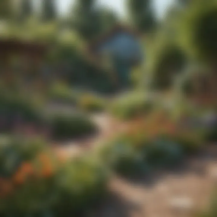 A vibrant community garden showcasing diverse plants and flowers