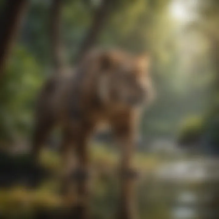 A wildlife sanctuary with various species thriving in their natural habitat