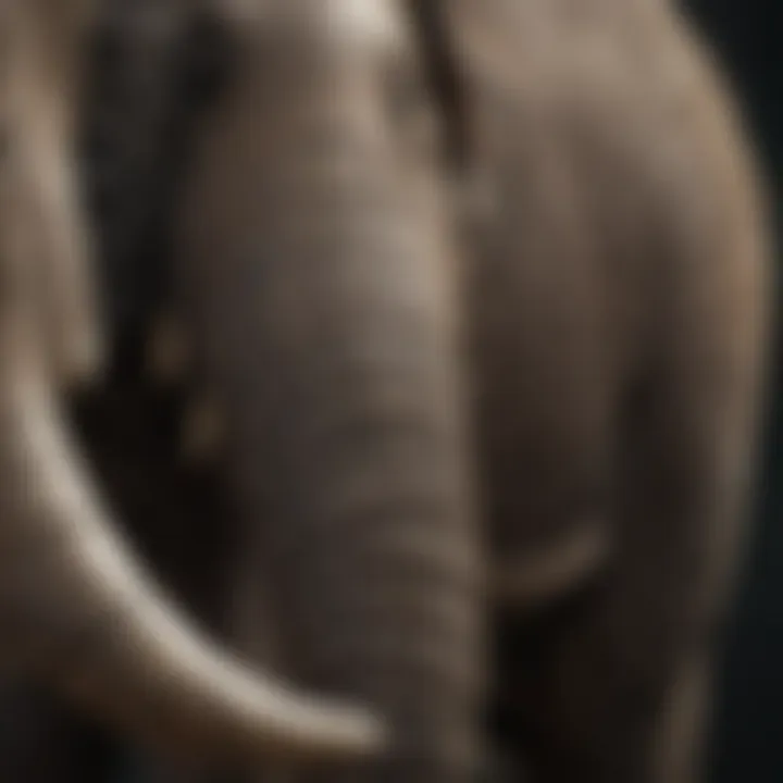 Close-up of Asian elephant's trunk and tusks