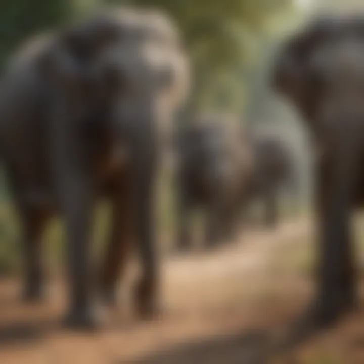 Asian elephant herd roaming in the wild