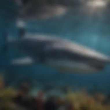 Ecological Role of Whale Sharks An underwater scene illustrating the ecological significance of whale sharks in their ecosystem.