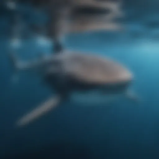 A majestic whale shark swimming gracefully in clear blue water.
