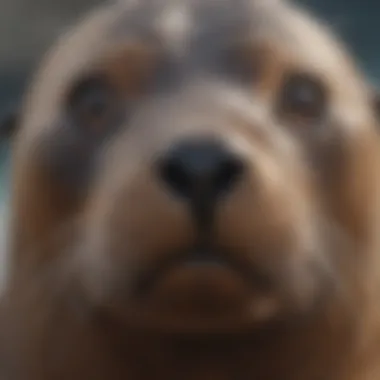 A close-up of a sea lion's face, highlighting its expressive eyes and whiskers.