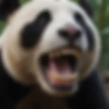 Close-up of panda teeth adapted for bamboo consumption