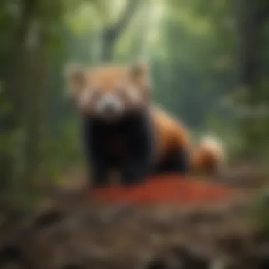 A serene scene of bamboo, the primary food source for red pandas, surrounded by their natural habitat.