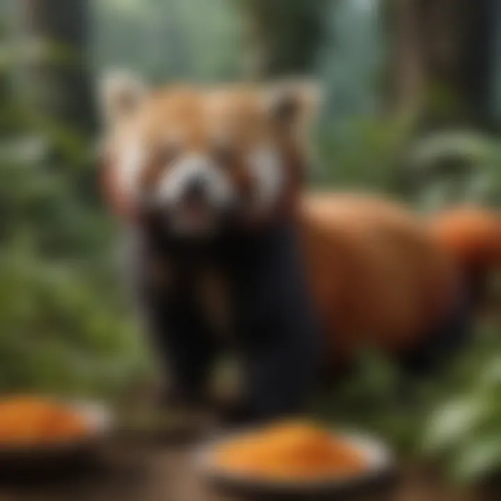 A food web diagram illustrating the red panda's place within its ecosystem, including plants and animals.