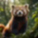 A red panda perched among lush greenery, showcasing its unique fur and playful demeanor.