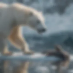 A polar bear hunting seals on a floating ice platform