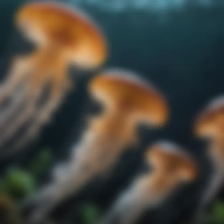 A close-up view of various jellyfish species in their natural habitat, showcasing diversity.