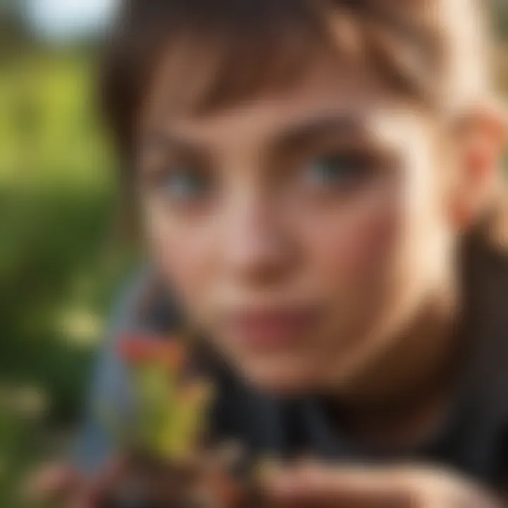 An engaging young person examining a Venus flytrap