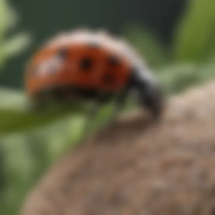 Close-up of ladybug larvae in a garden setting