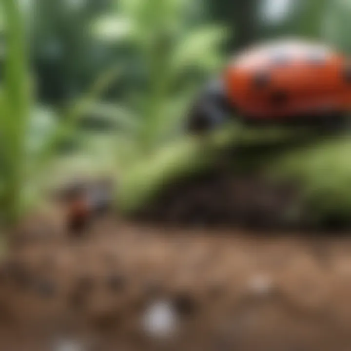 Child observing ladybugs in a garden