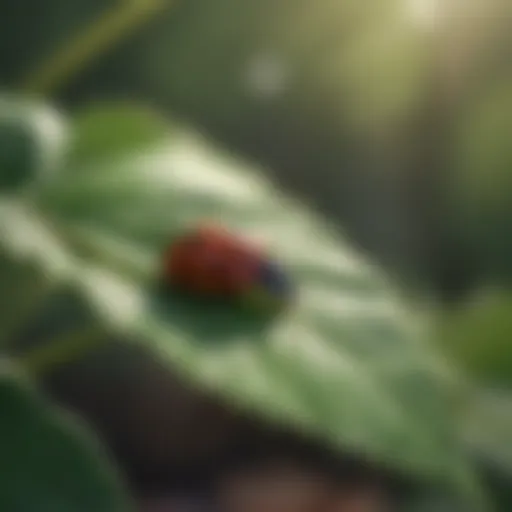 Ladybug on a leaf in a garden