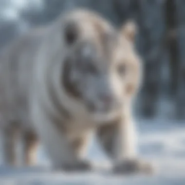 Close-up of white tiger's paws in the snow