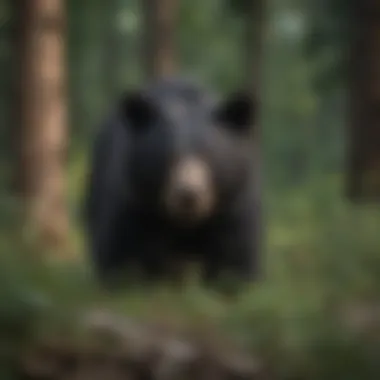 Black Bear: The Iconic Mammal of Ohio's Wilderness A striking black bear roaming in a wooded area