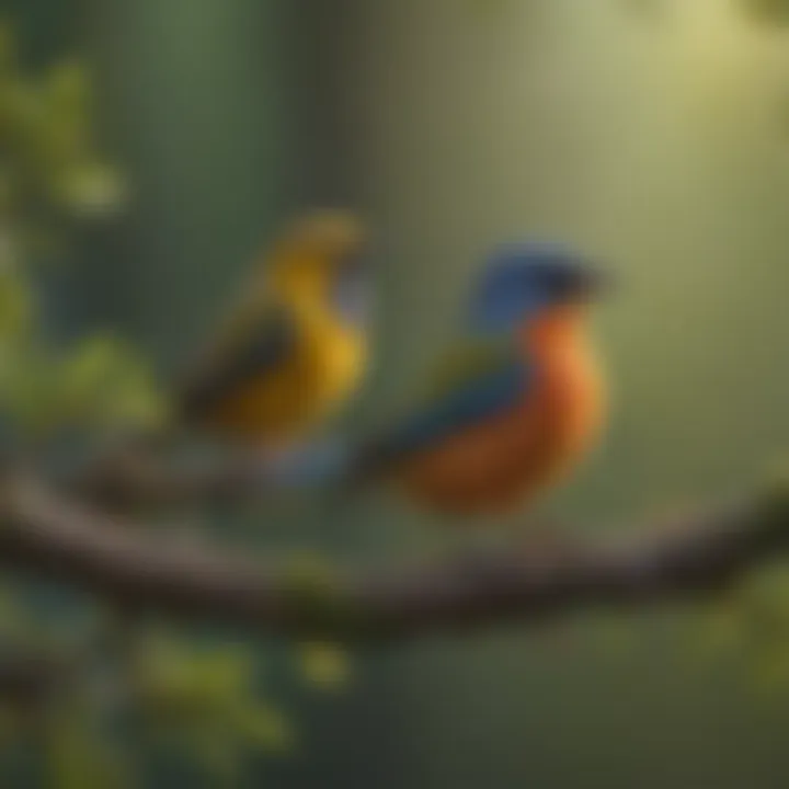 Diverse Songbirds of Ohio: Nature's Melodic Creatures A vibrant array of colorful songbirds perched on a branch