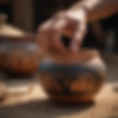 Traditional Pottery Crafting Artisan crafting traditional Native American pottery