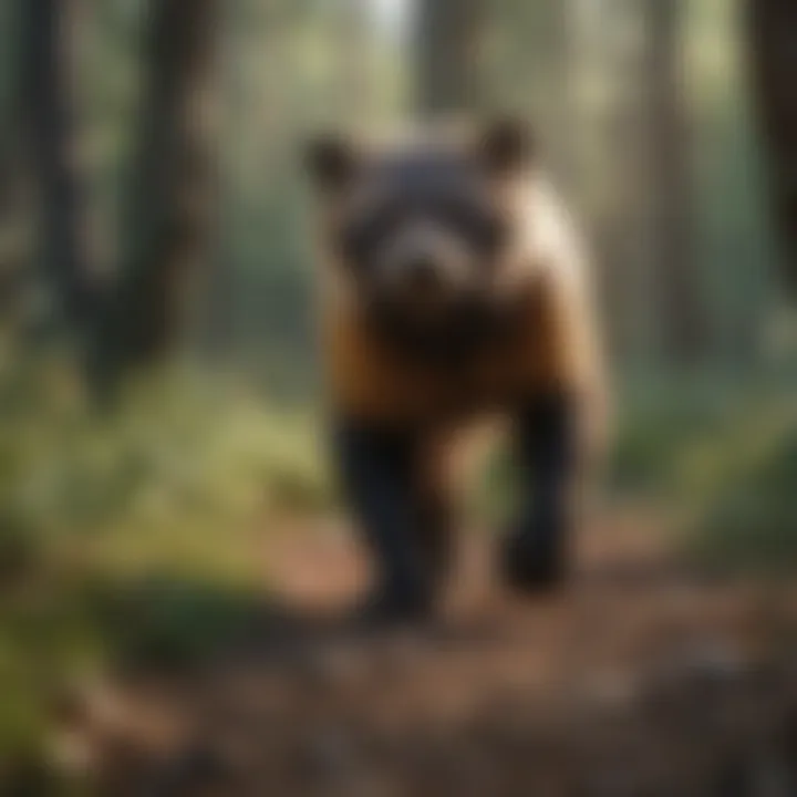 Wolverine interacting with its environment, foraging