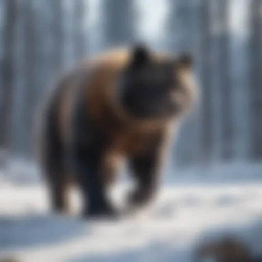 A solitary wolverine traversing a snowy landscape