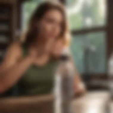 Woman Refilling Water Bottle from Filtered Jug