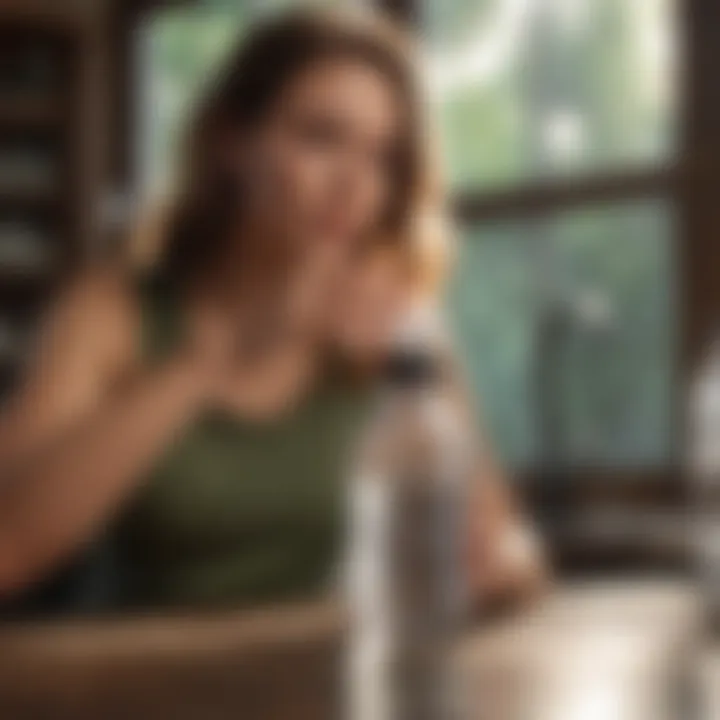 Woman Refilling Water Bottle from Filtered Jug