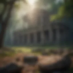 Ancient ruins in a lush landscape