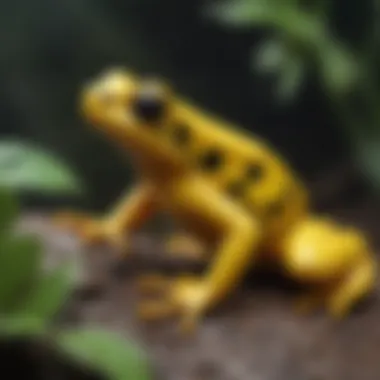 Close-up of the yellow poison dart frog showcasing its unique coloration