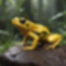 Vibrant yellow poison dart frog in its natural habitat