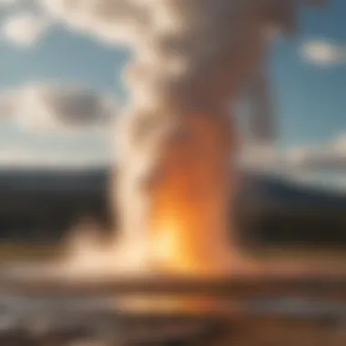 Breathtaking aerial view of Yellowstone National Park's iconic Old Faithful geyser erupting