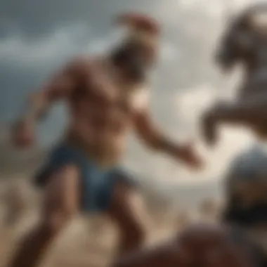 Zeus in a fierce battle against the titans, showcasing his power